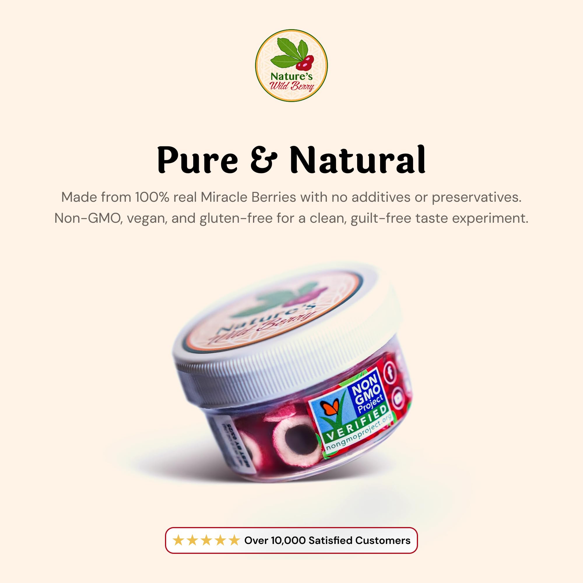 Nature's Wild Berry label close-up showing non-GMO and made in USA information