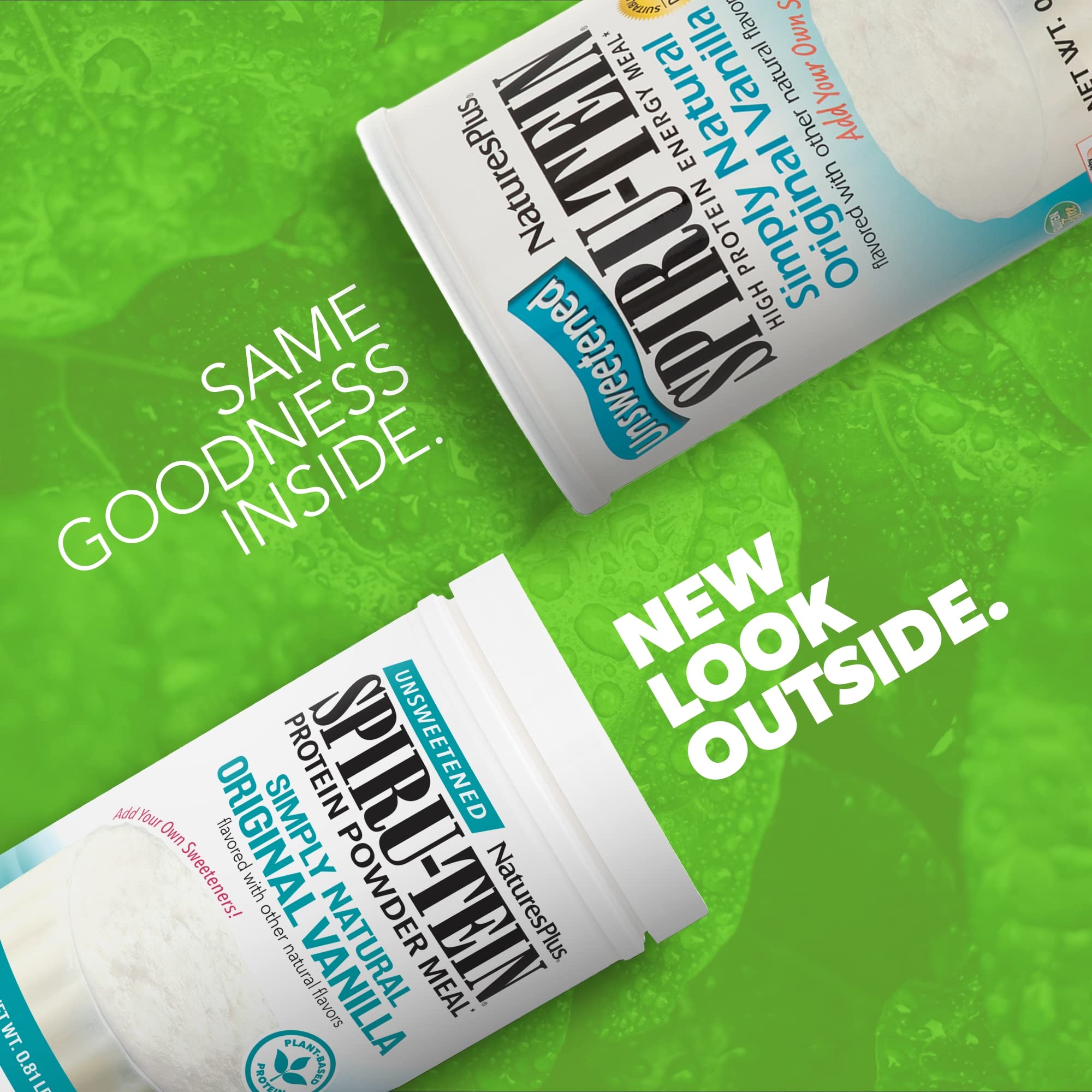 NaturesPlus SPIRU-TEIN powder texture close-up highlighting smooth mixability