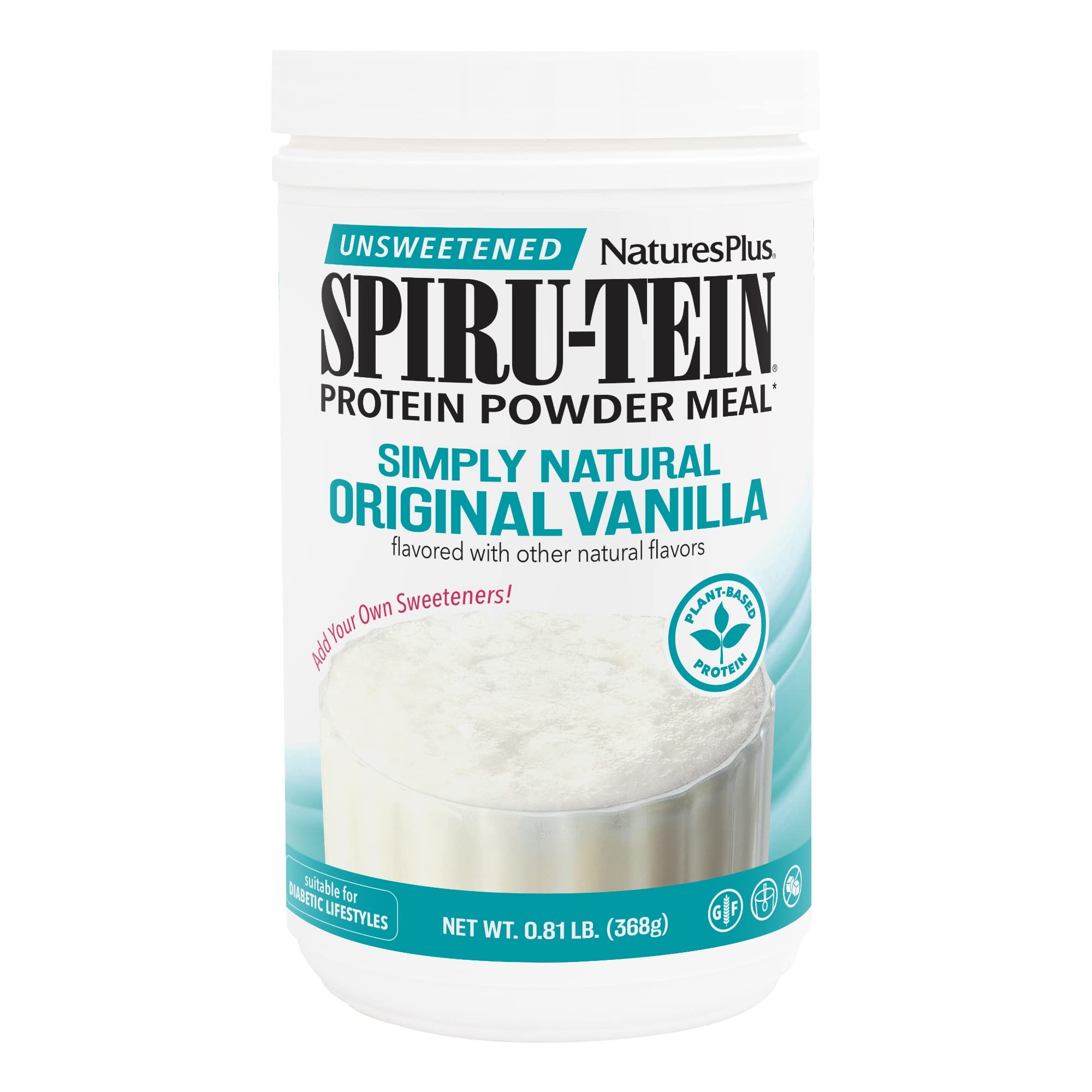 NaturesPlus SPIRU-TEIN front packaging showing product identity and benefits