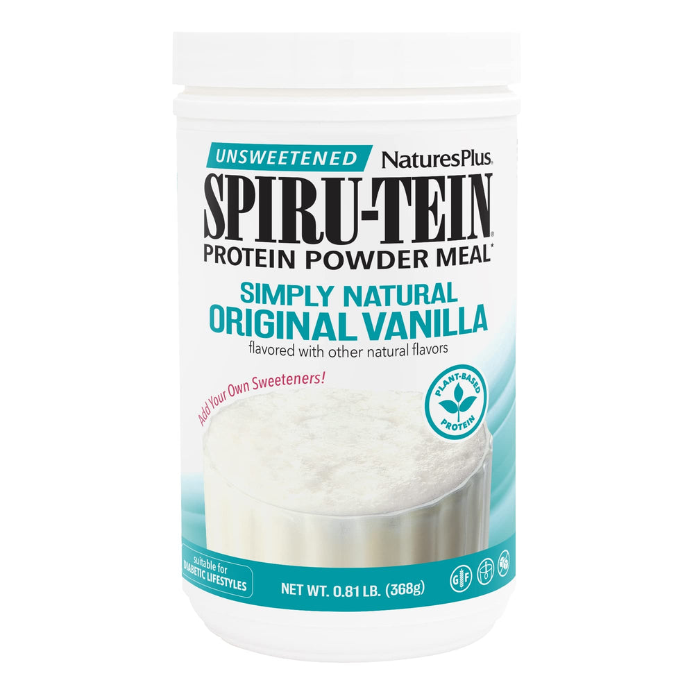 NaturesPlus SPIRU-TEIN front packaging showing product identity and benefits