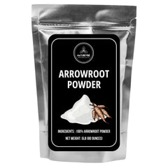 Naturevibe Botanicals front packaging showing 5 lb arrowroot bag and label benefit