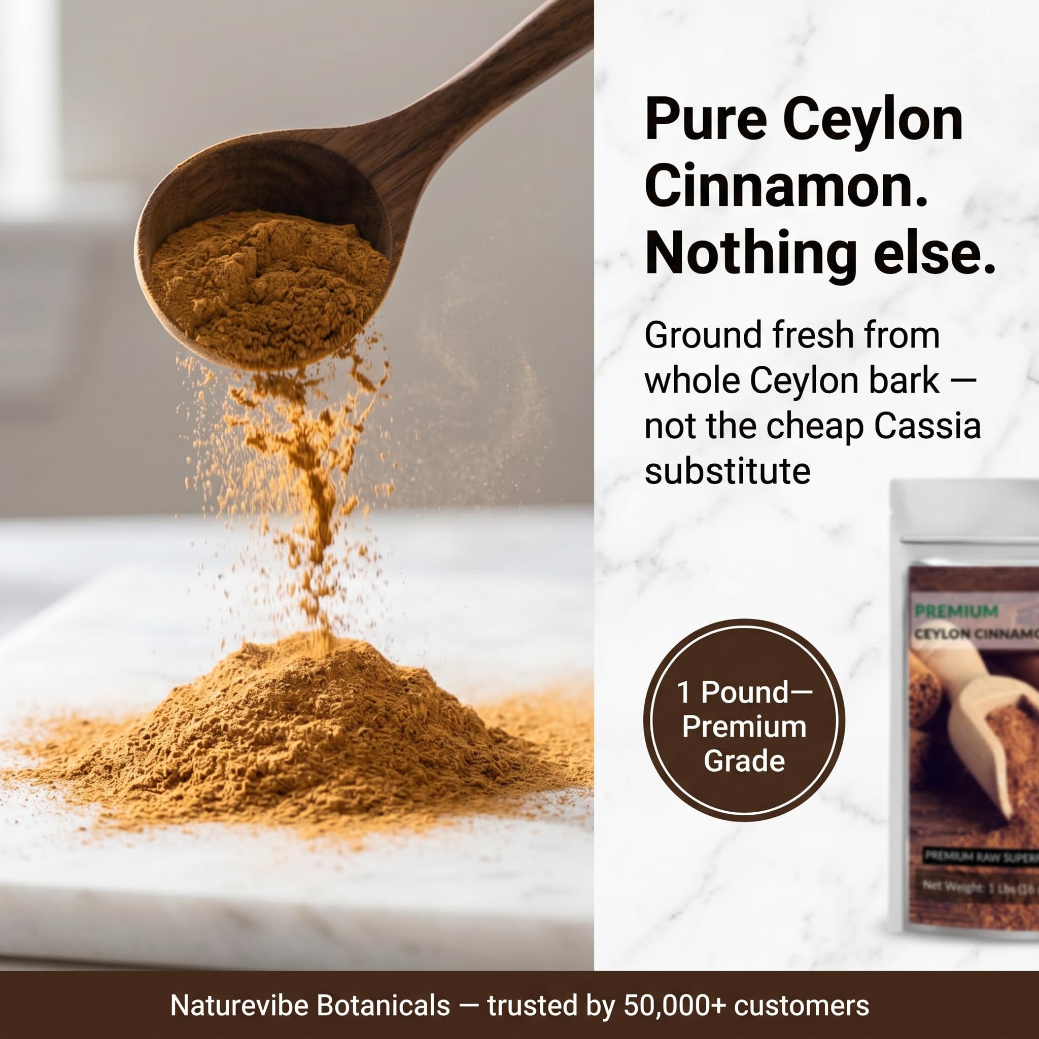 Naturevibe Botanicals close-up of fine Ceylon cinnamon powder highlighting smooth texture