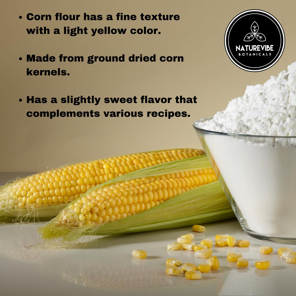 Naturevibe Botanicals close-up of fine corn flour texture for smooth baking