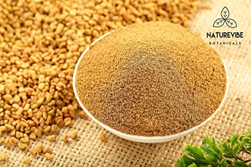 Close-up of Naturevibe Botanicals fenugreek powder texture showing fine grind for smooth blends