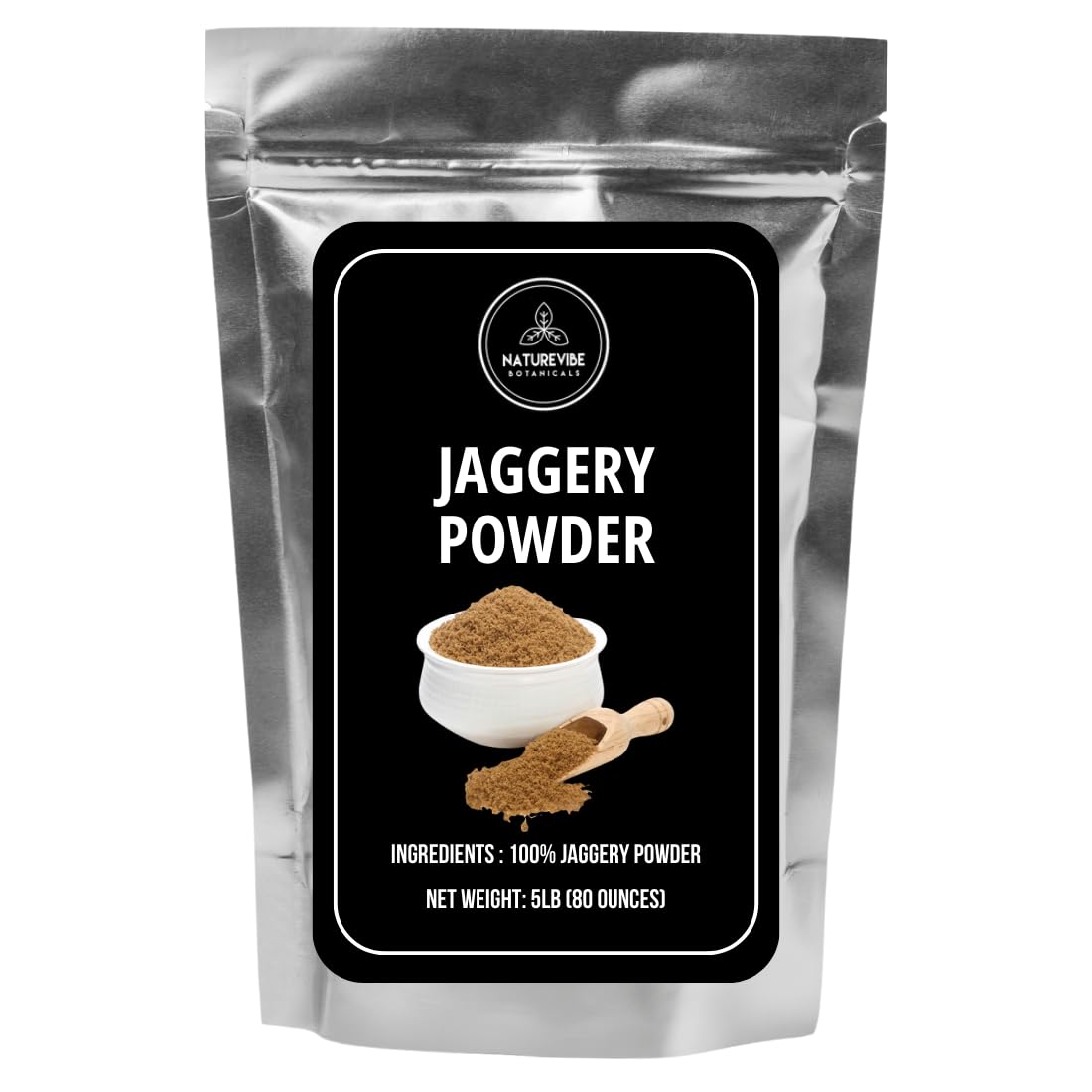 Naturevibe Botanicals front package showing 5 lb bag and branding for pantry storage benefit