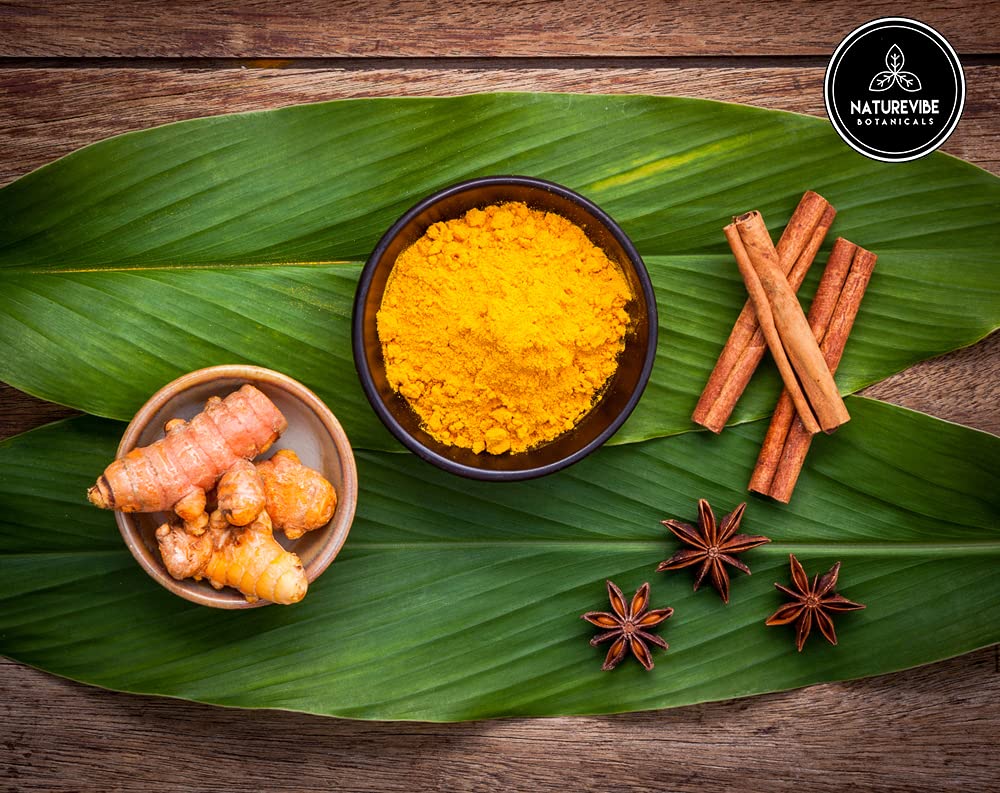 Naturevibe Botanicals close-up texture of ground turmeric showing fine grind and vibrant color benefit