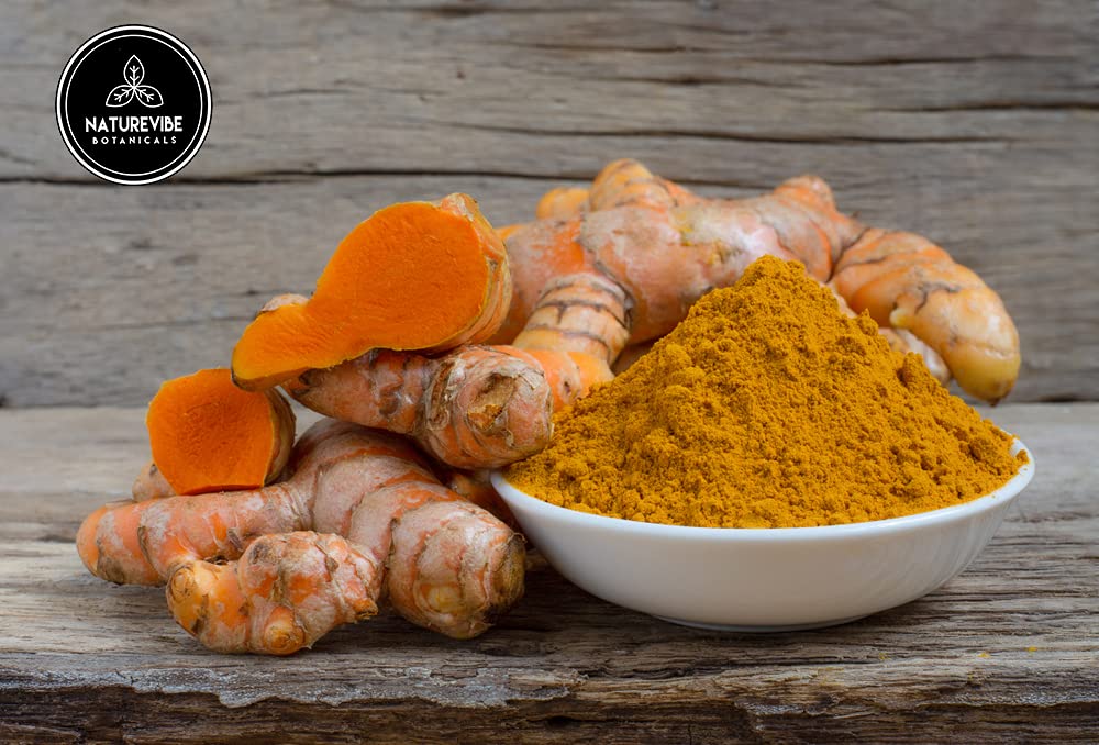 Naturevibe Botanicals turmeric on kitchen scale showing precise weighing for consistent recipes benefit