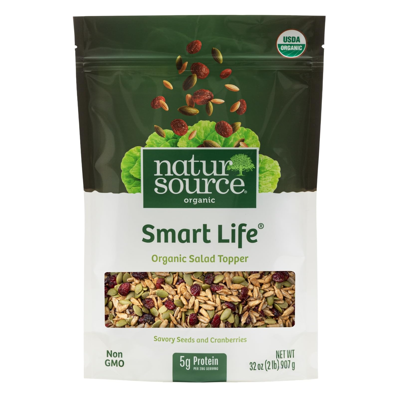 NaturSource front packaging showing 32 oz resealable pouch and organic seal for shelf appeal