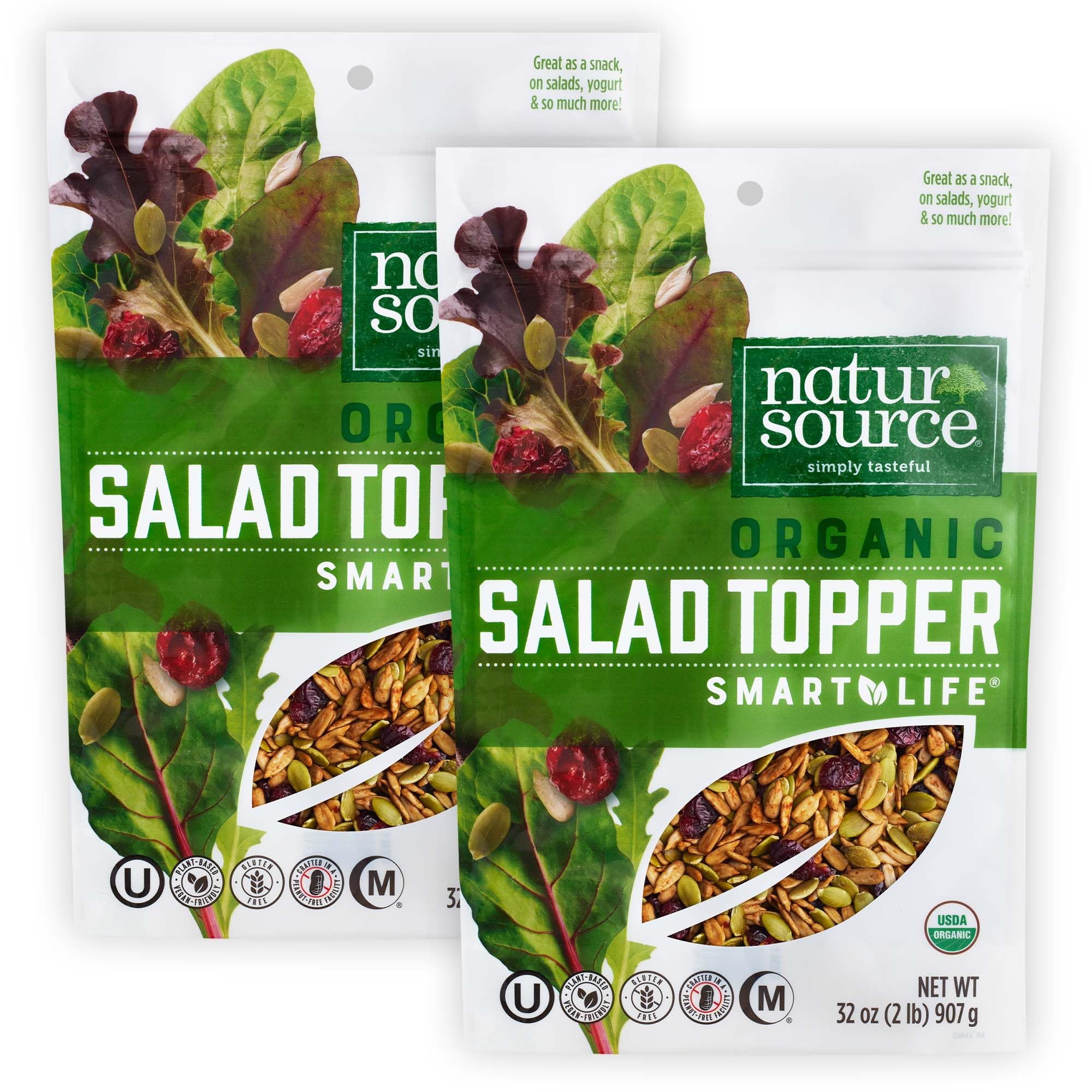 naturSource front packaging showing organic salad topper, convenient two-pack
