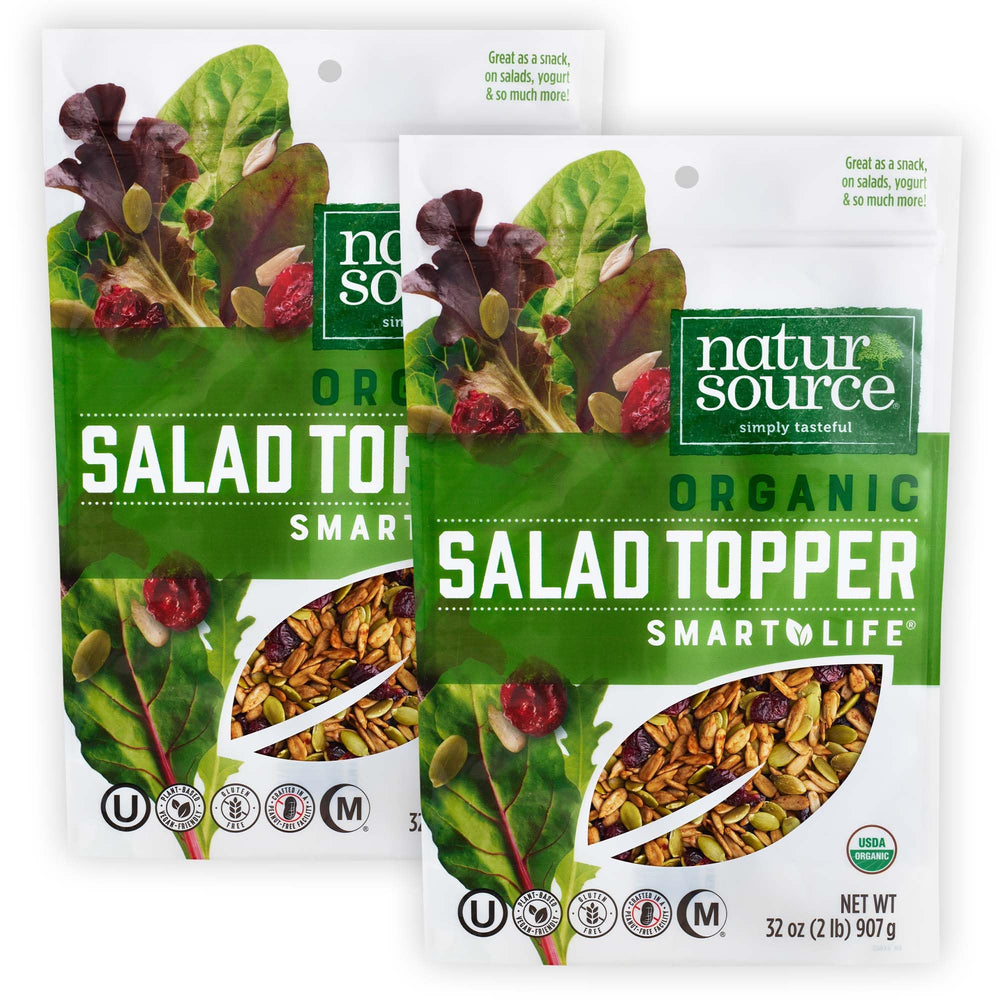 naturSource front packaging showing organic salad topper, convenient two-pack