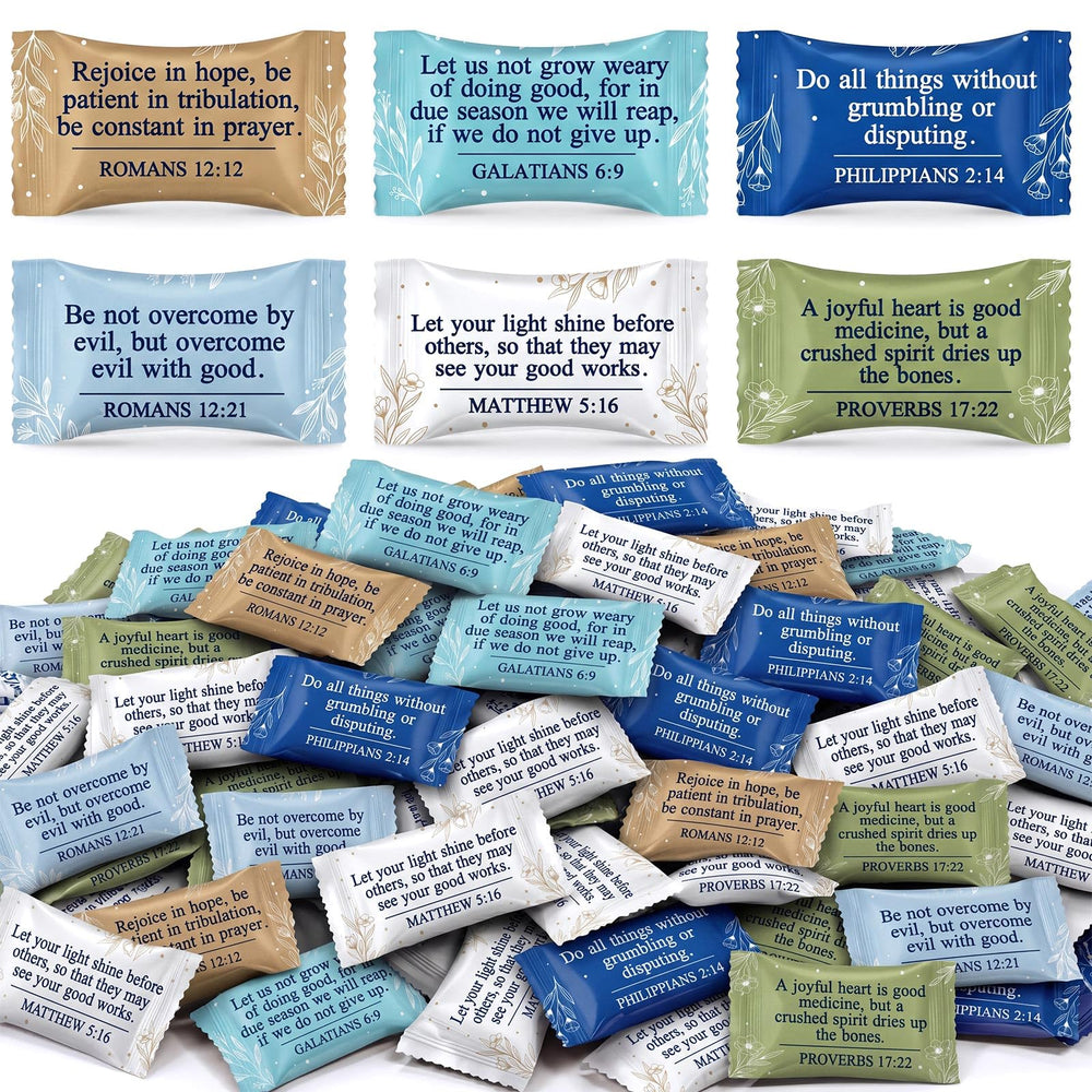 Naucoos front bulk bag showing 300-piece scripture mints and resealable seal benefit