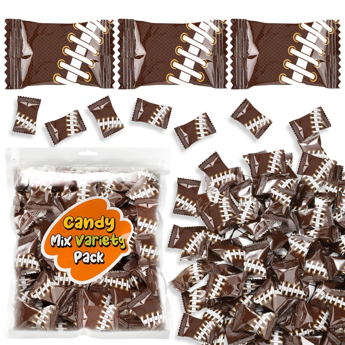 Naucoos front pouch showing sports-themed design and resealable benefit