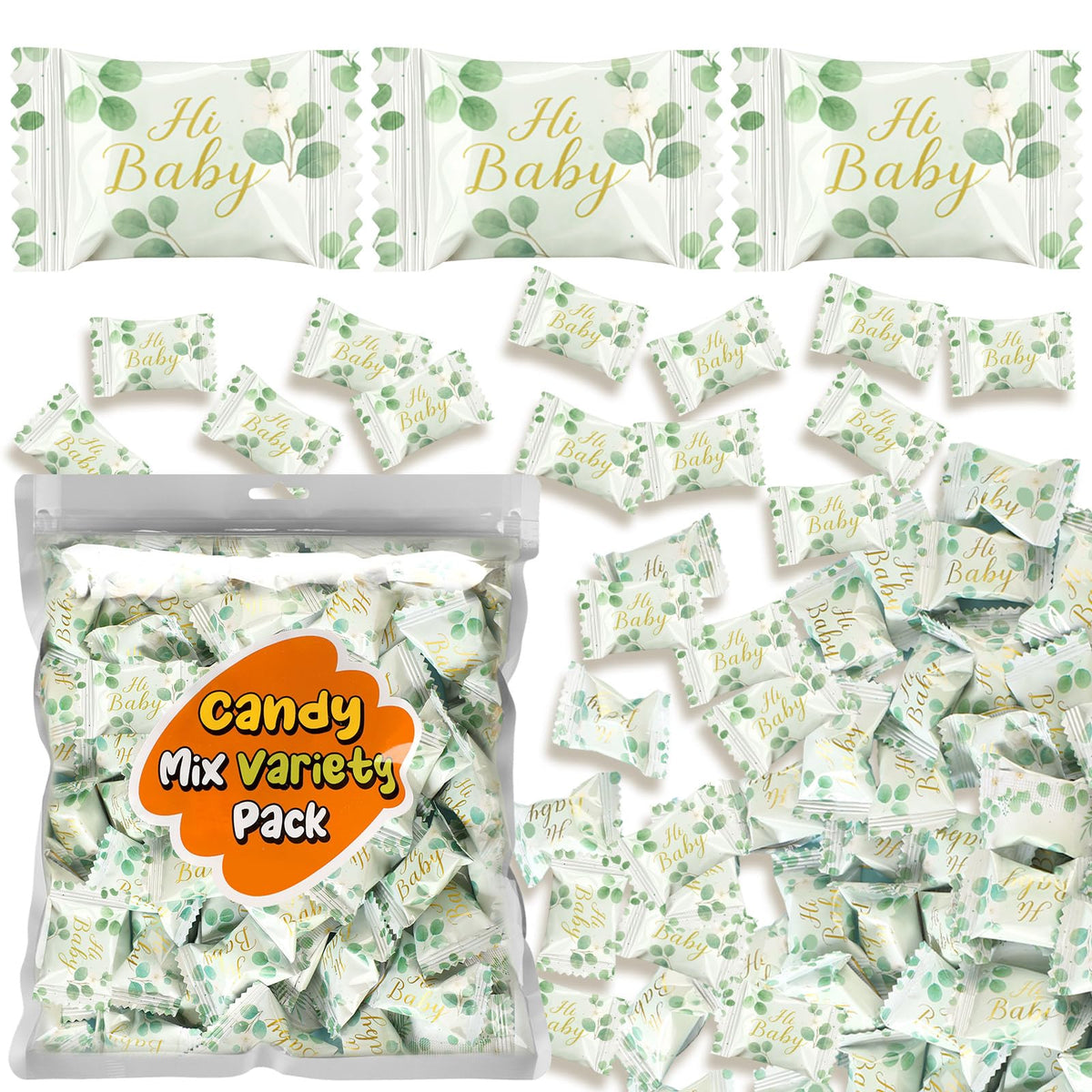Naucoos front packaging showing sage green design and "Hi Baby" — stylish event favor