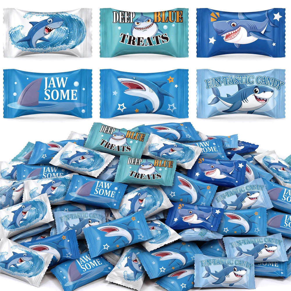 Naucoos front packaging showing 300-count 42 oz bag and shark design for easy party prep