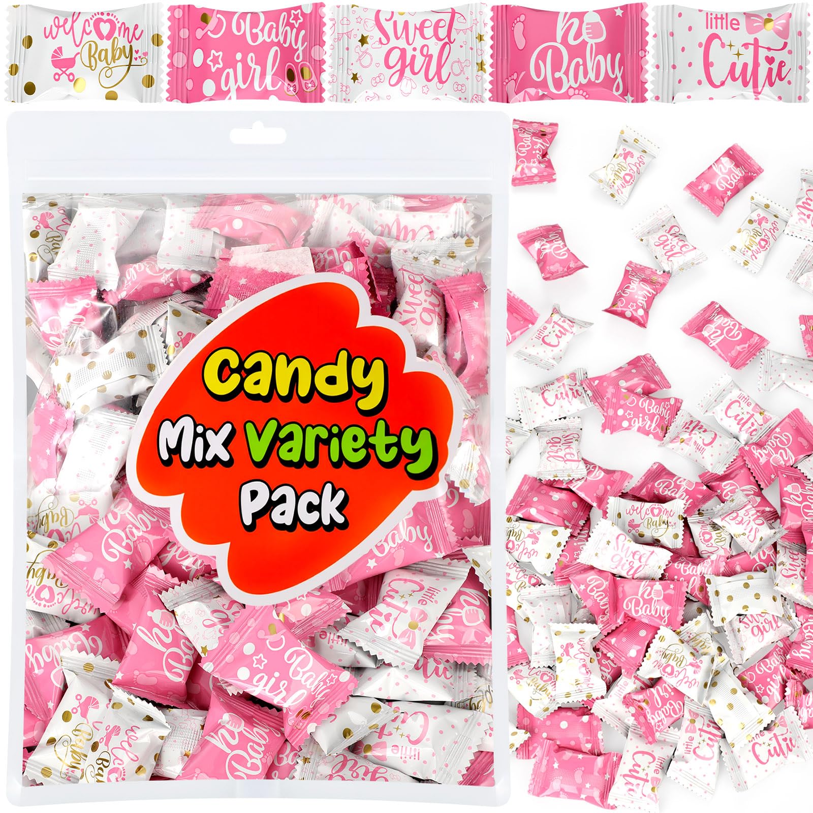 Naucoos front pouch showing pink and white design and resealable bag benefit