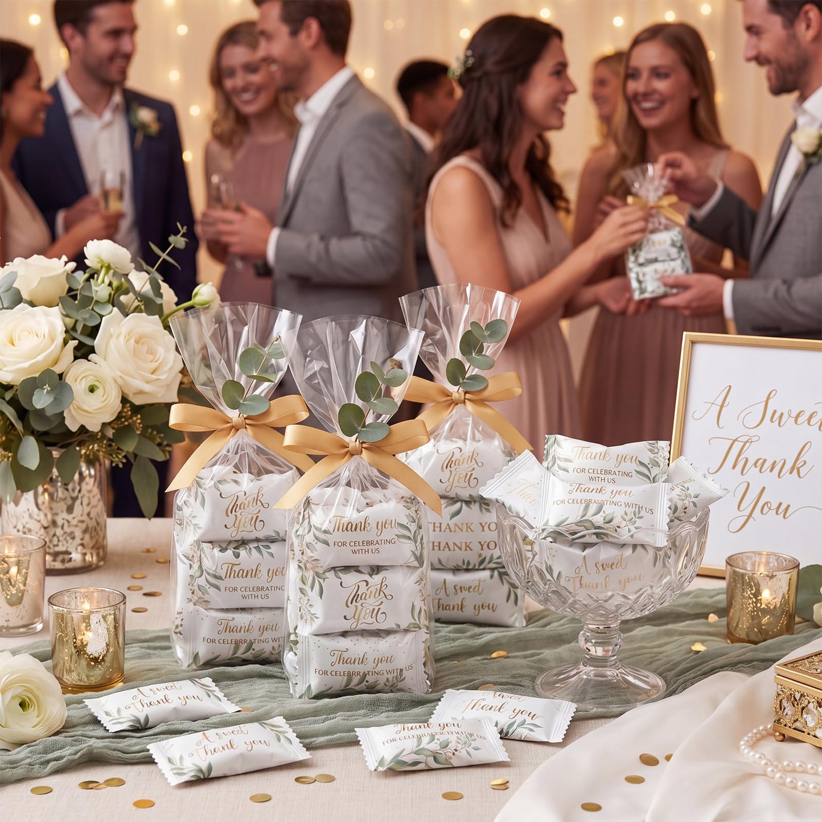 Naucoos mints arranged on a reception table for decorative use