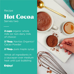 Navitas Organics cacao powder in a white bowl ready to use in recipes