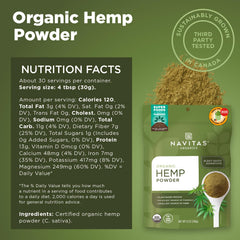 Navitas Organics scoop of hemp powder highlighting measured serving convenience