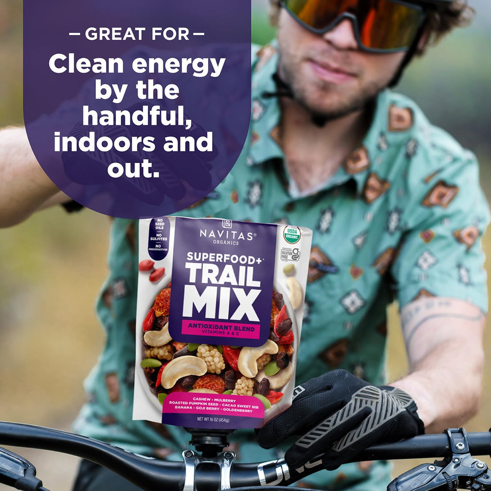 Navitas Organics trail mix in a bowl ready to eat for quick energy