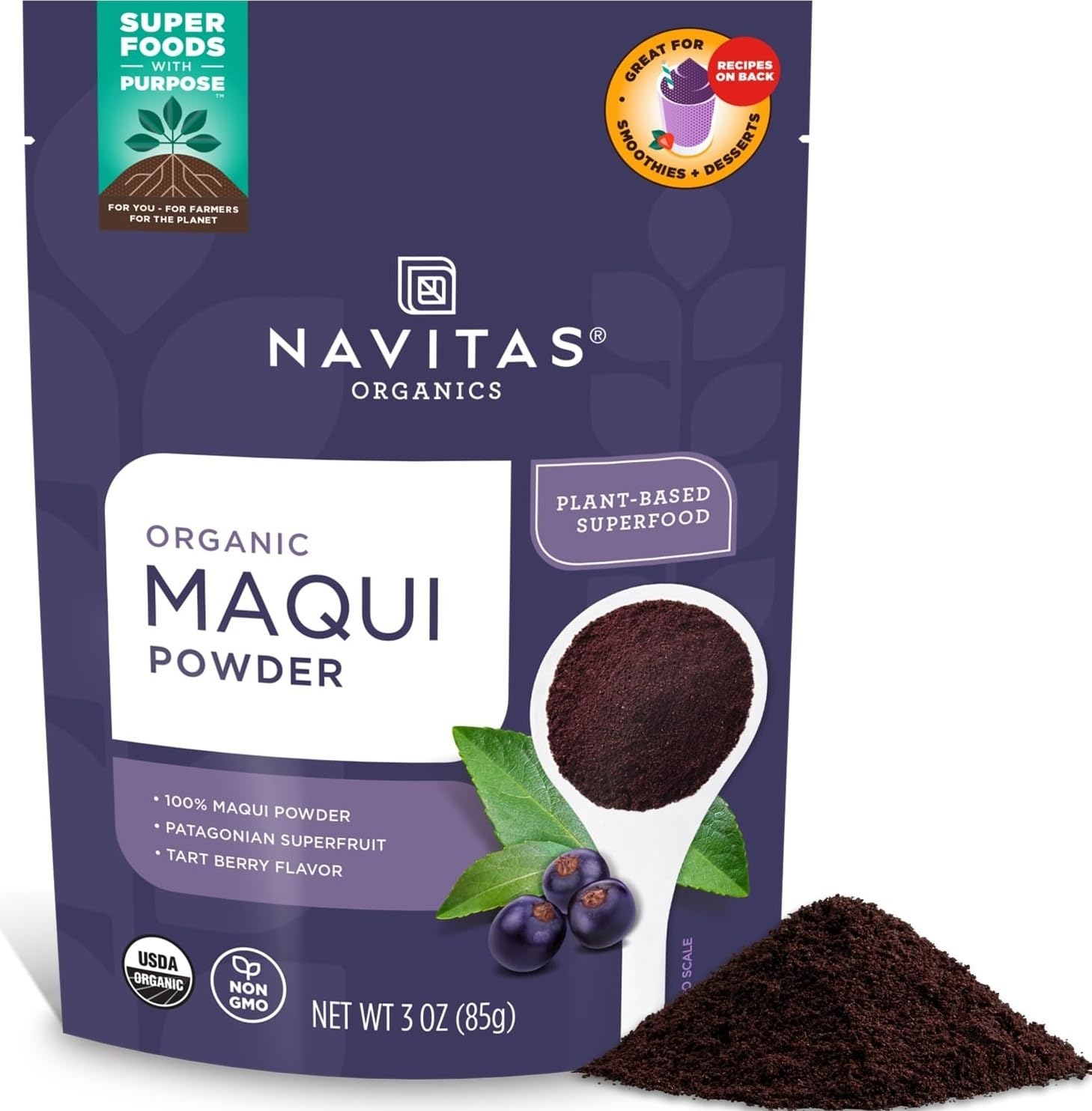 Navitas Organics pouch front view showing product and organic label for convenience