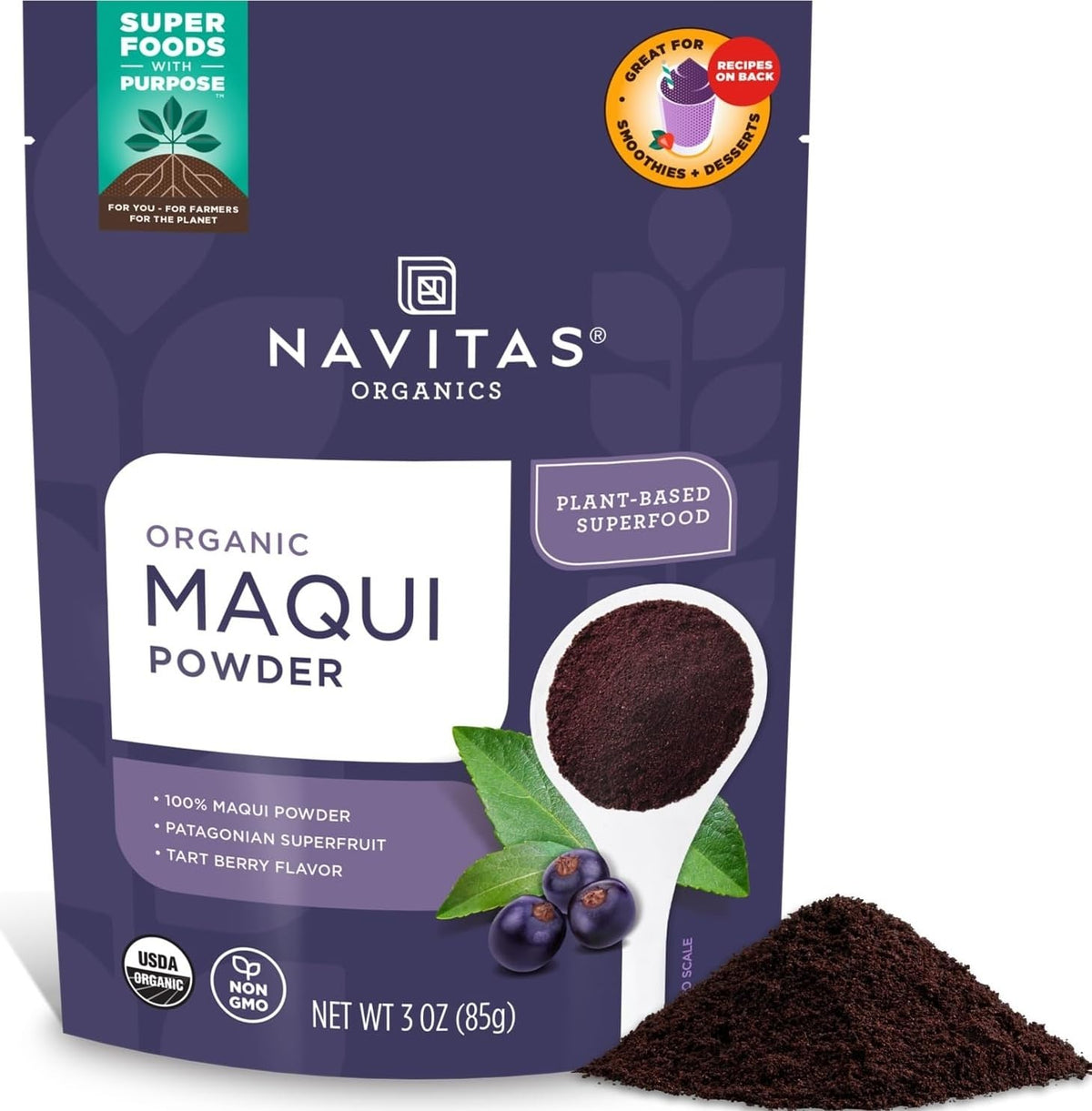 Navitas Organics pouch front view showing product and organic label for convenience