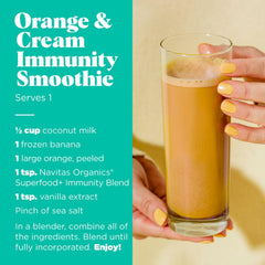 Navitas Organics blended smoothie in glass illustrating bright flavor and daily use