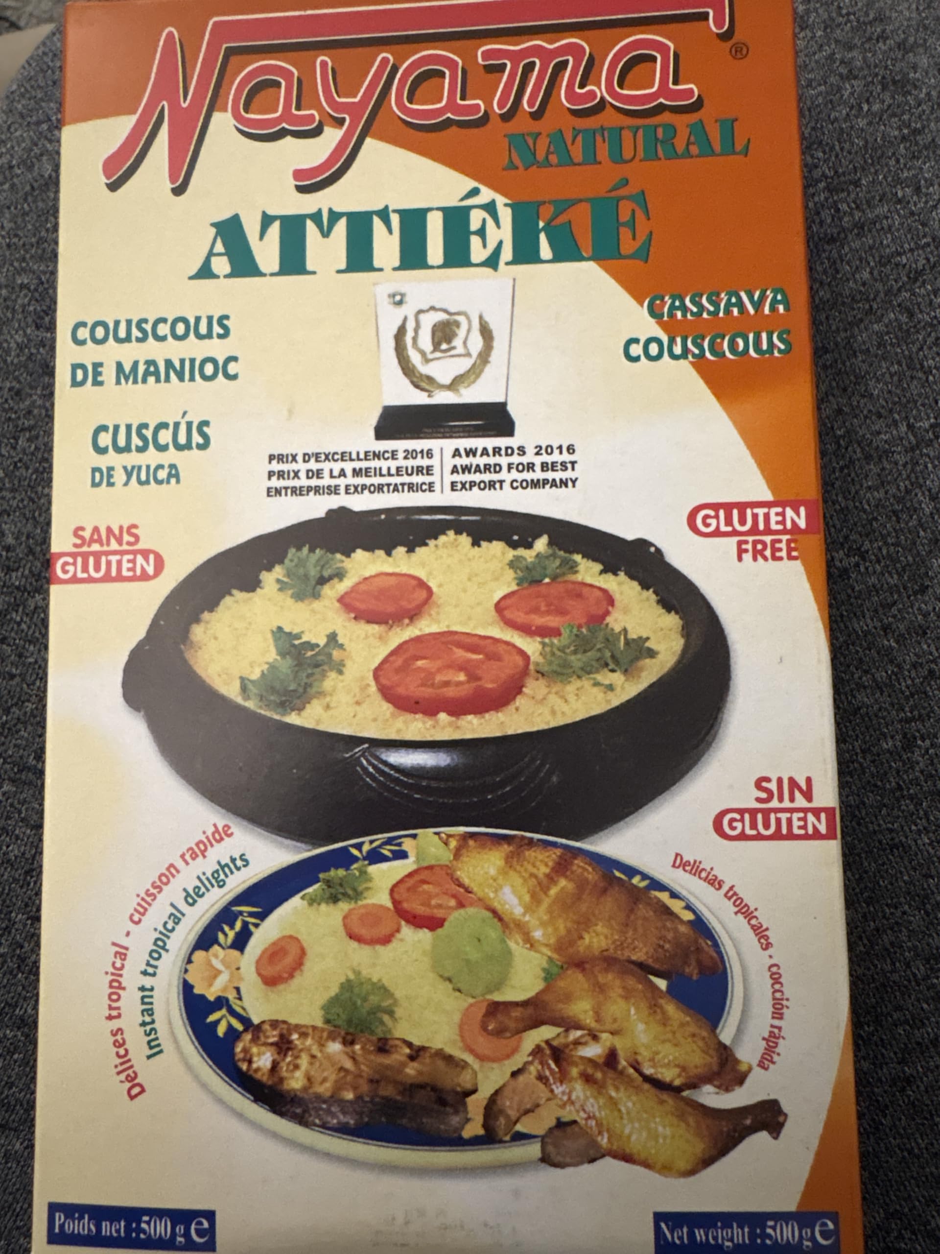 Nayama attieke front packaging showing pack of four and weight information for easy purchase