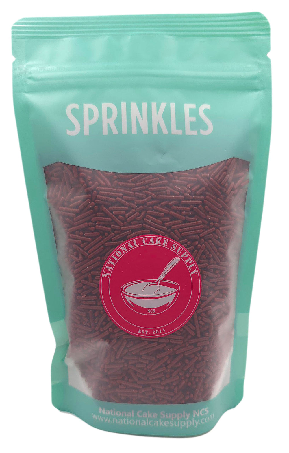 close-up of NCS dark maroon jimmies texture revealing color and sprinkle shape