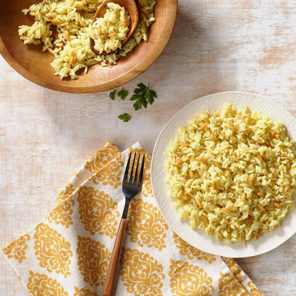 Near East close-up of toasted orzo and rice grains highlighting texture contrast