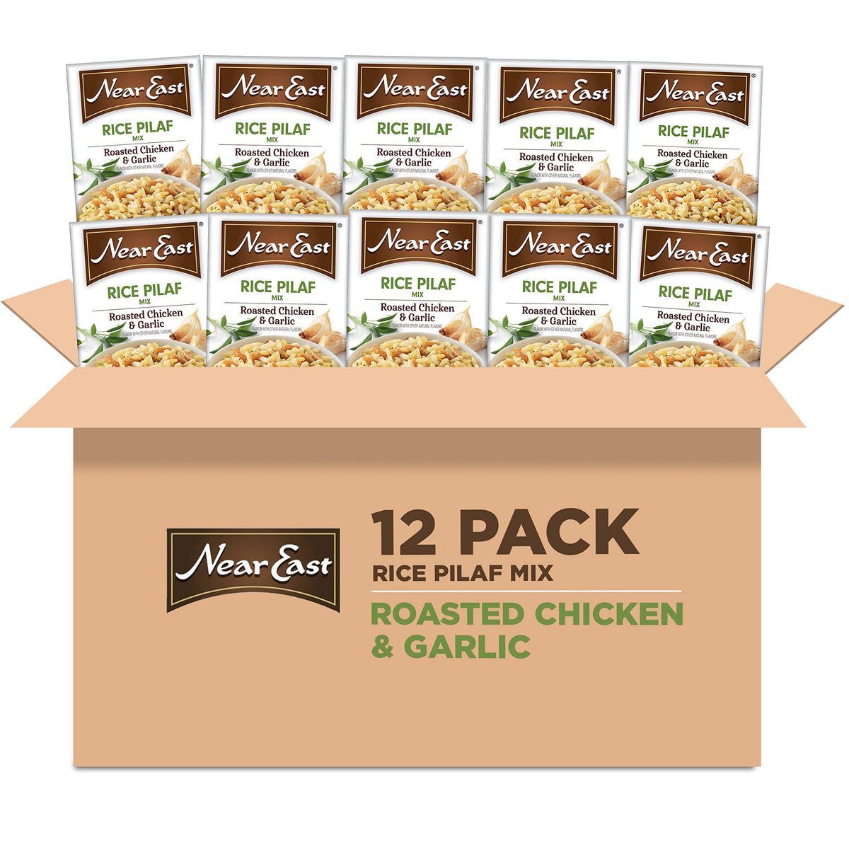 Near East front packaging showing roasted chicken and garlic flavor and quick cook benefit