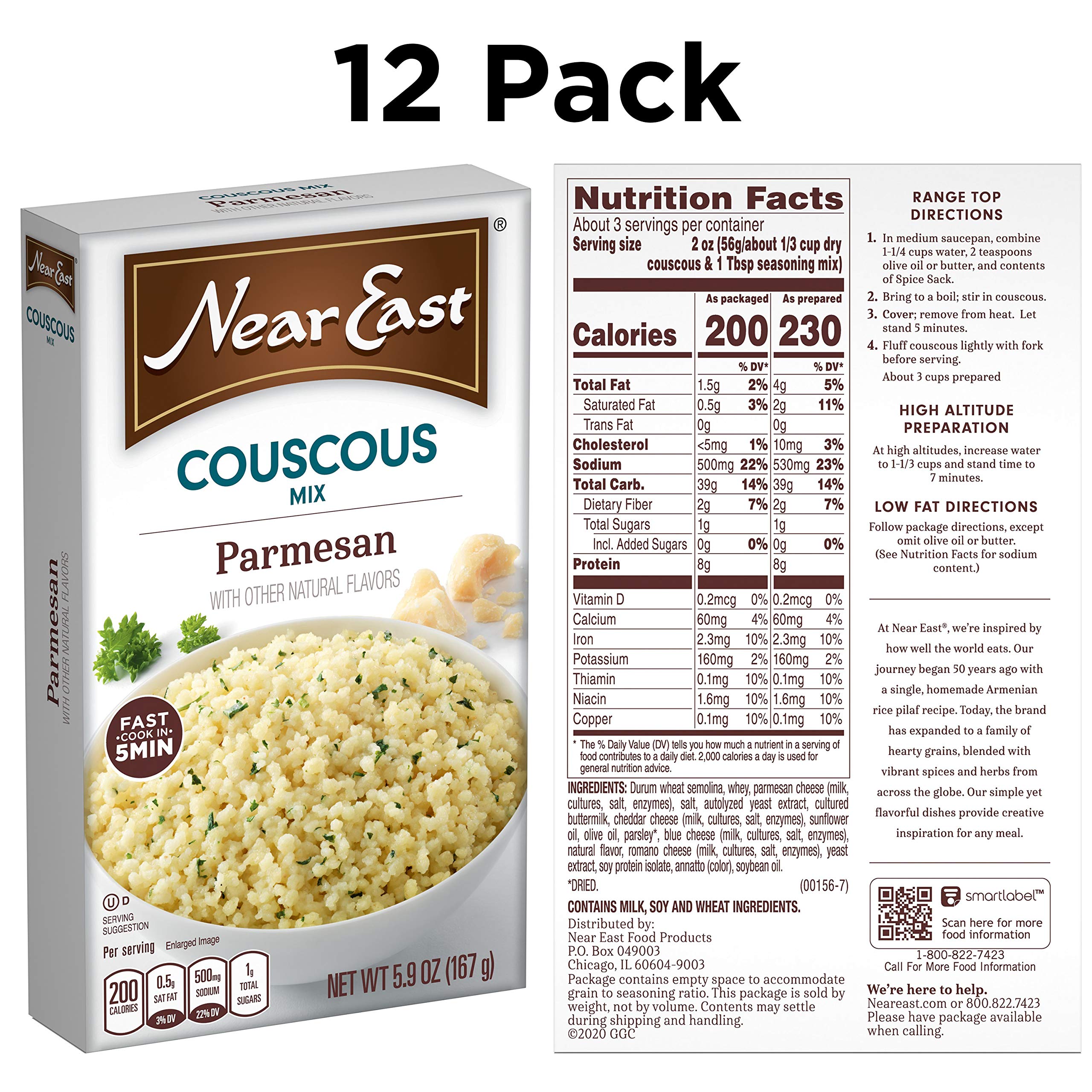 Near East open box with dry semolina couscous visible, easy-cook convenience
