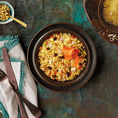 Close-up of cooked Near East Spanish rice grains showing fluffy texture and flavor