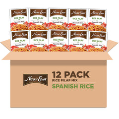 Near East box front view showing product branding and zesty Spanish rice benefits