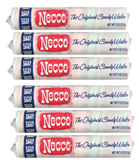 Necco front packaging showing six 2-ounce wafer rolls brand nostalgia