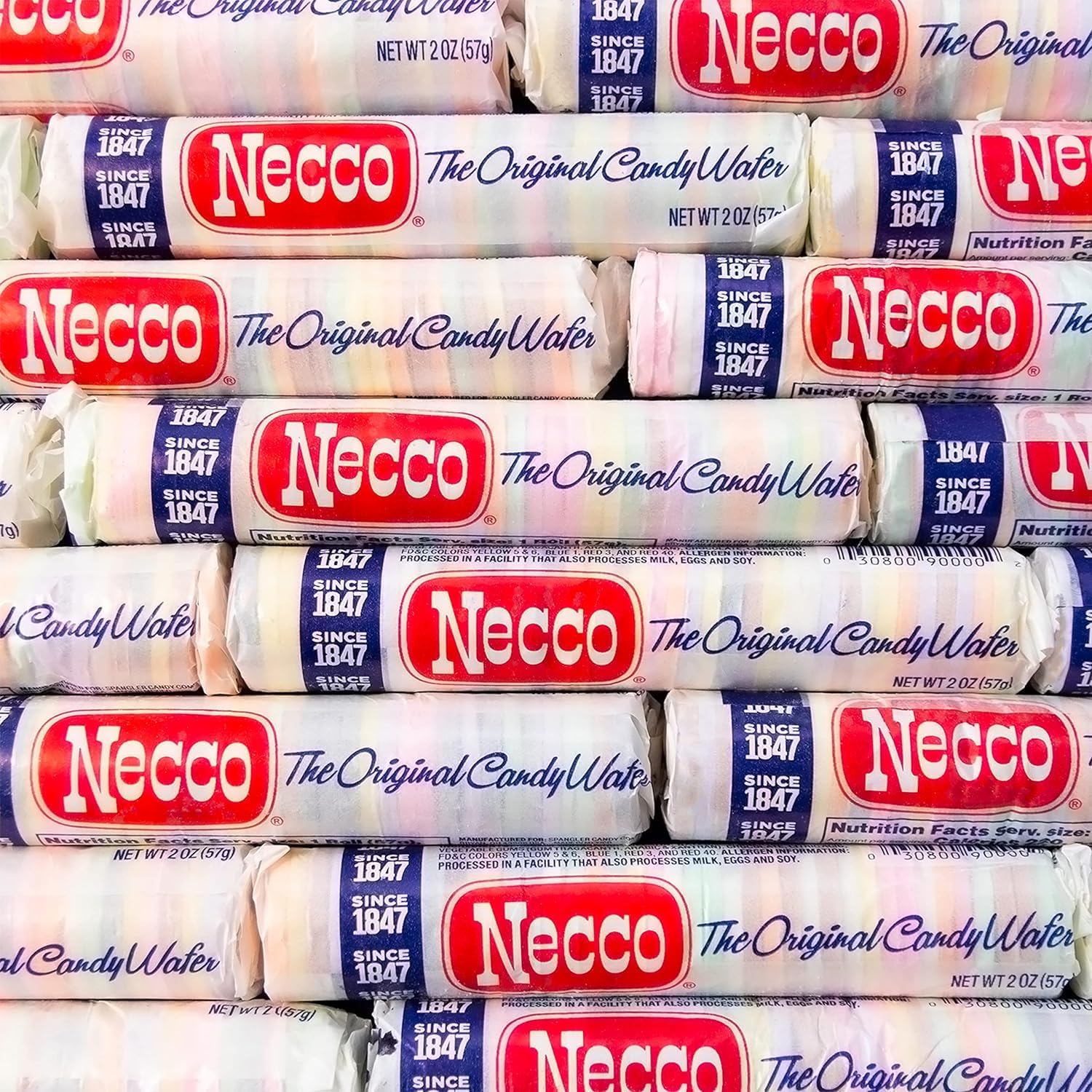 Necco roll opened with individual wafers visible and ready to eat