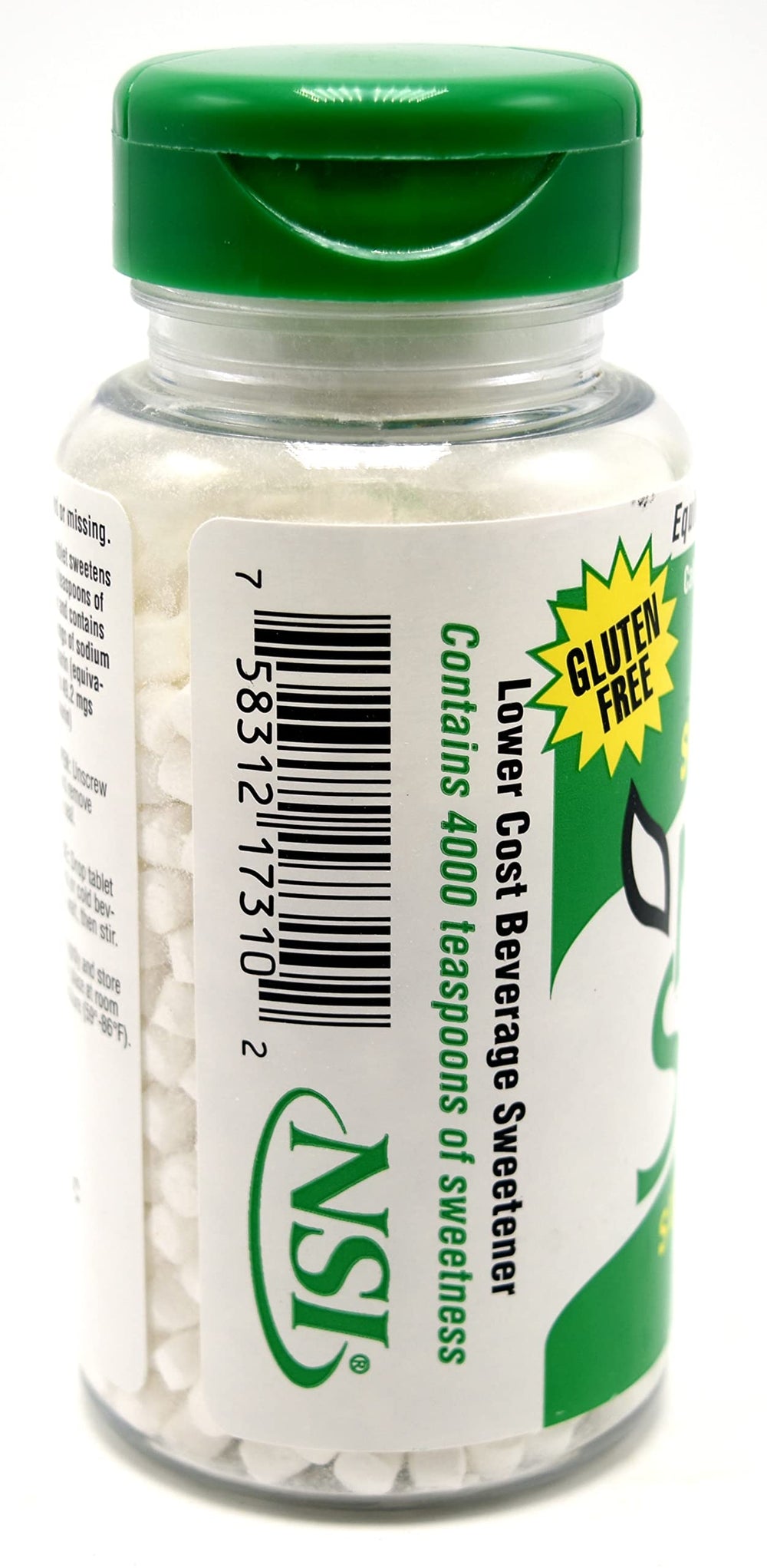Hand holding Necta Sweet bottle to show tablet size and long-lasting supply benefit