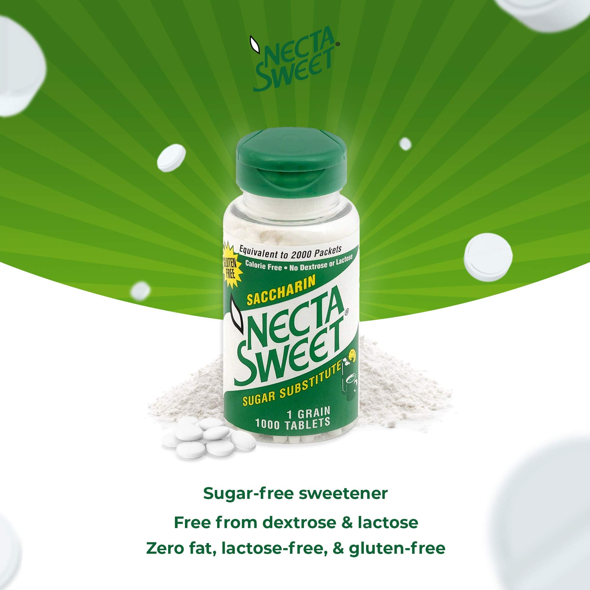 Necta Sweet tablet close-up texture, view of compact uniform tablets benefit