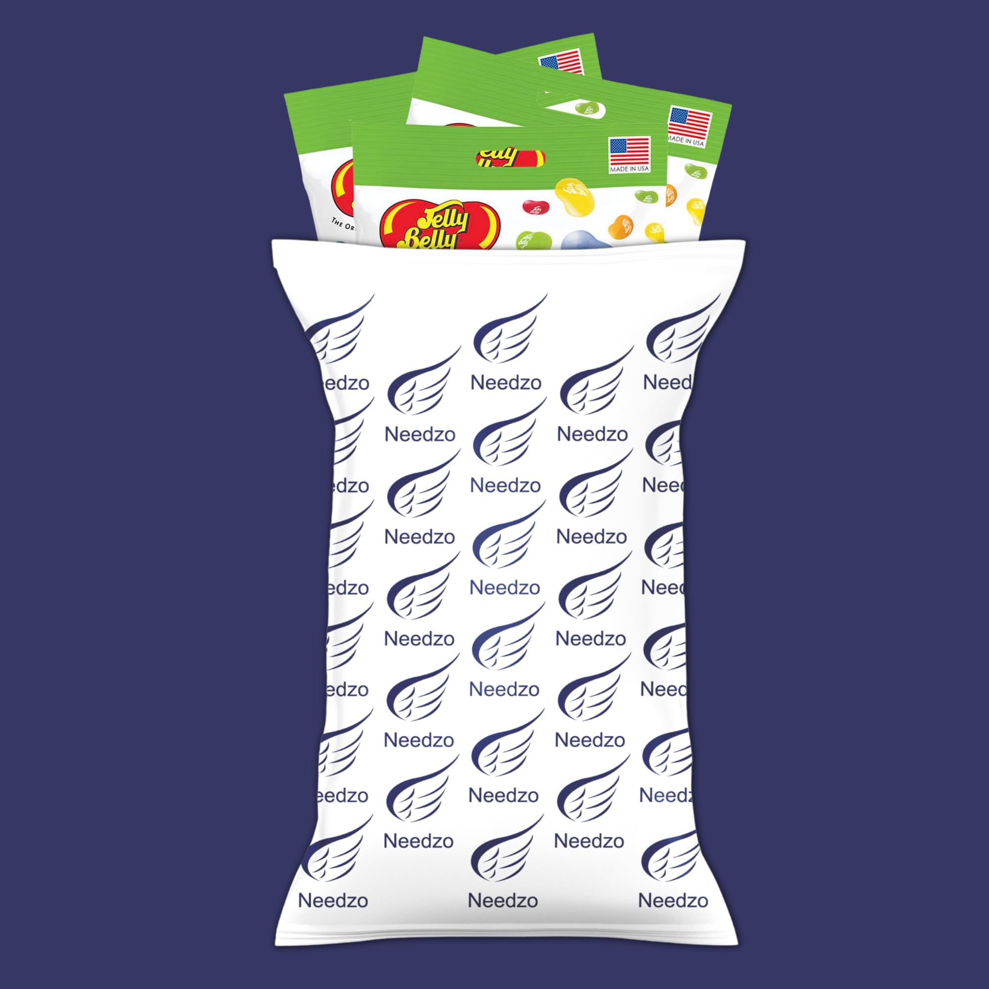 Needzo handheld pouch being eaten demonstrating portable snacking convenience