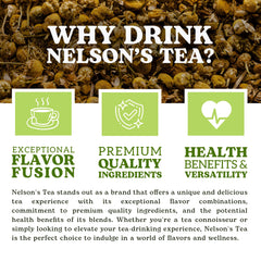 Nelson's Tea close-up of loose chamomile blossoms highlighting natural ingredients and quality