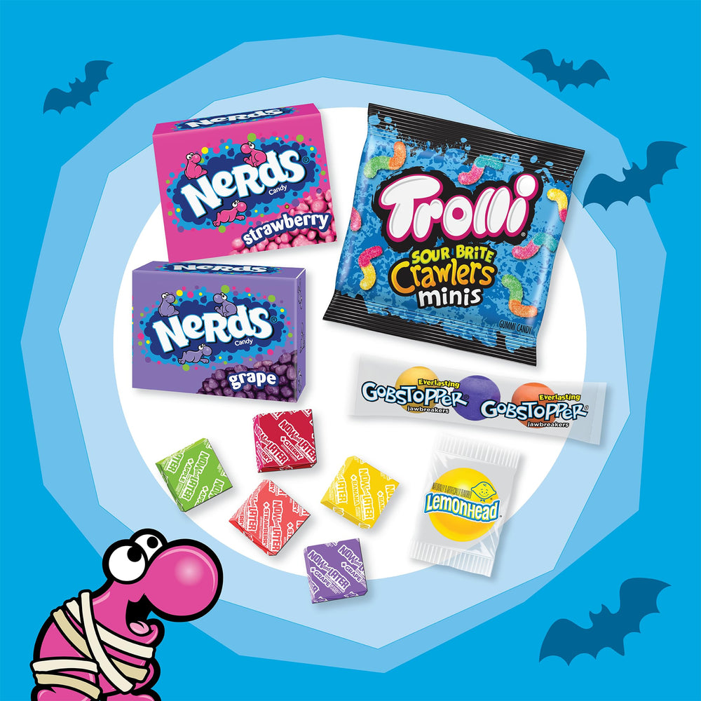 Nerds assortment spread of candies showing selection and portion variety