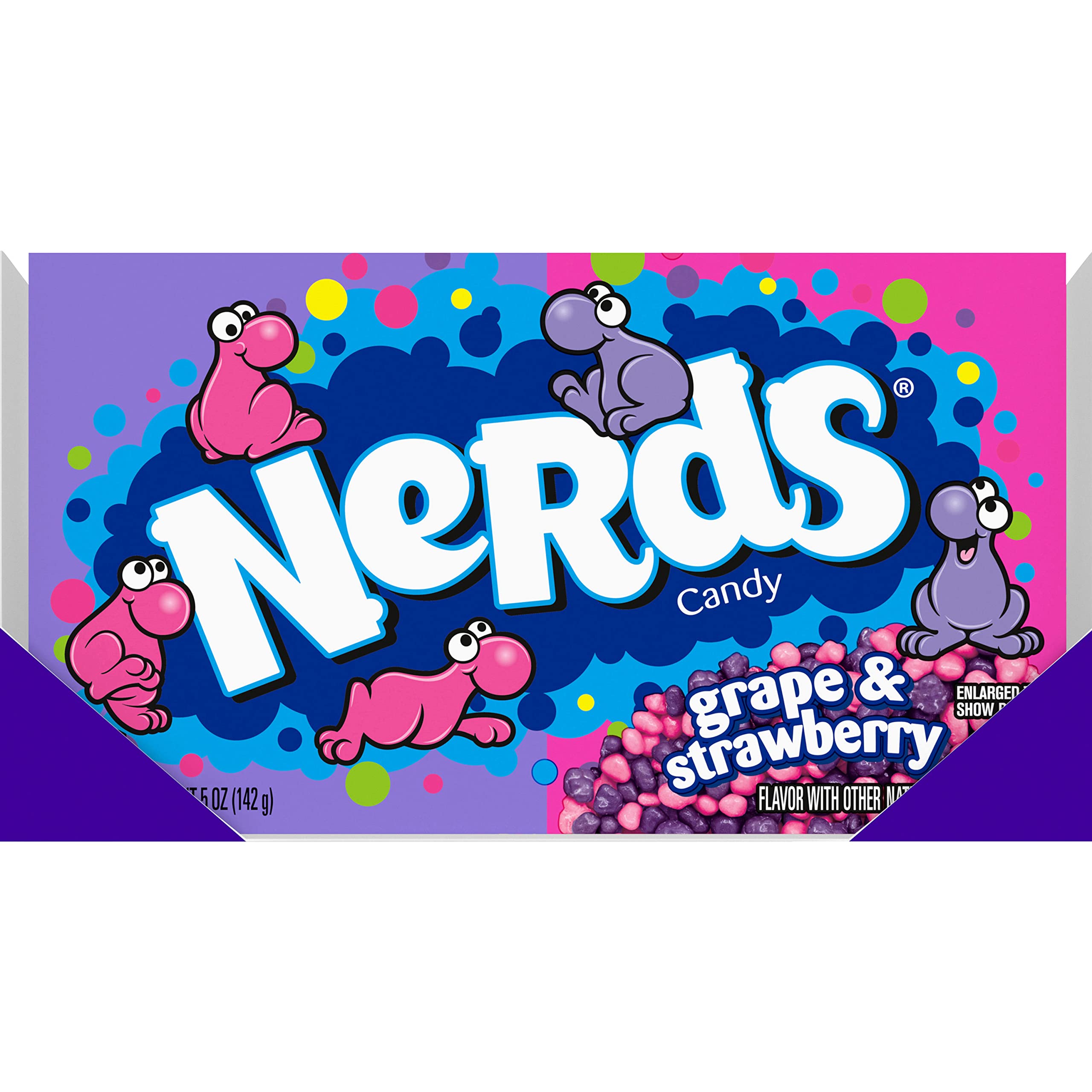 Nerds open box top view with candy visible for quick, convenient snacking