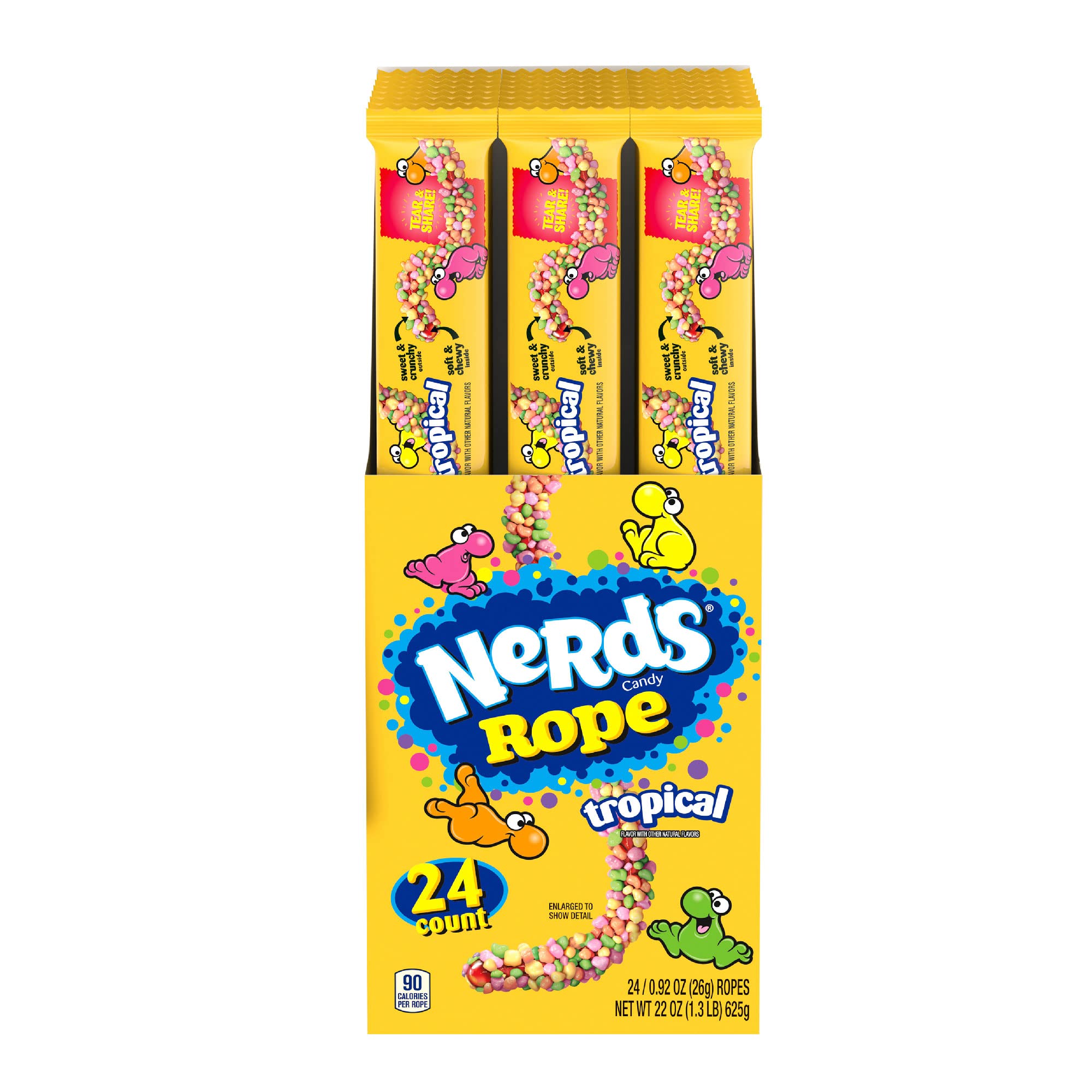 NERDS brand front box showing 24-pack and bright tropical colors for sharing