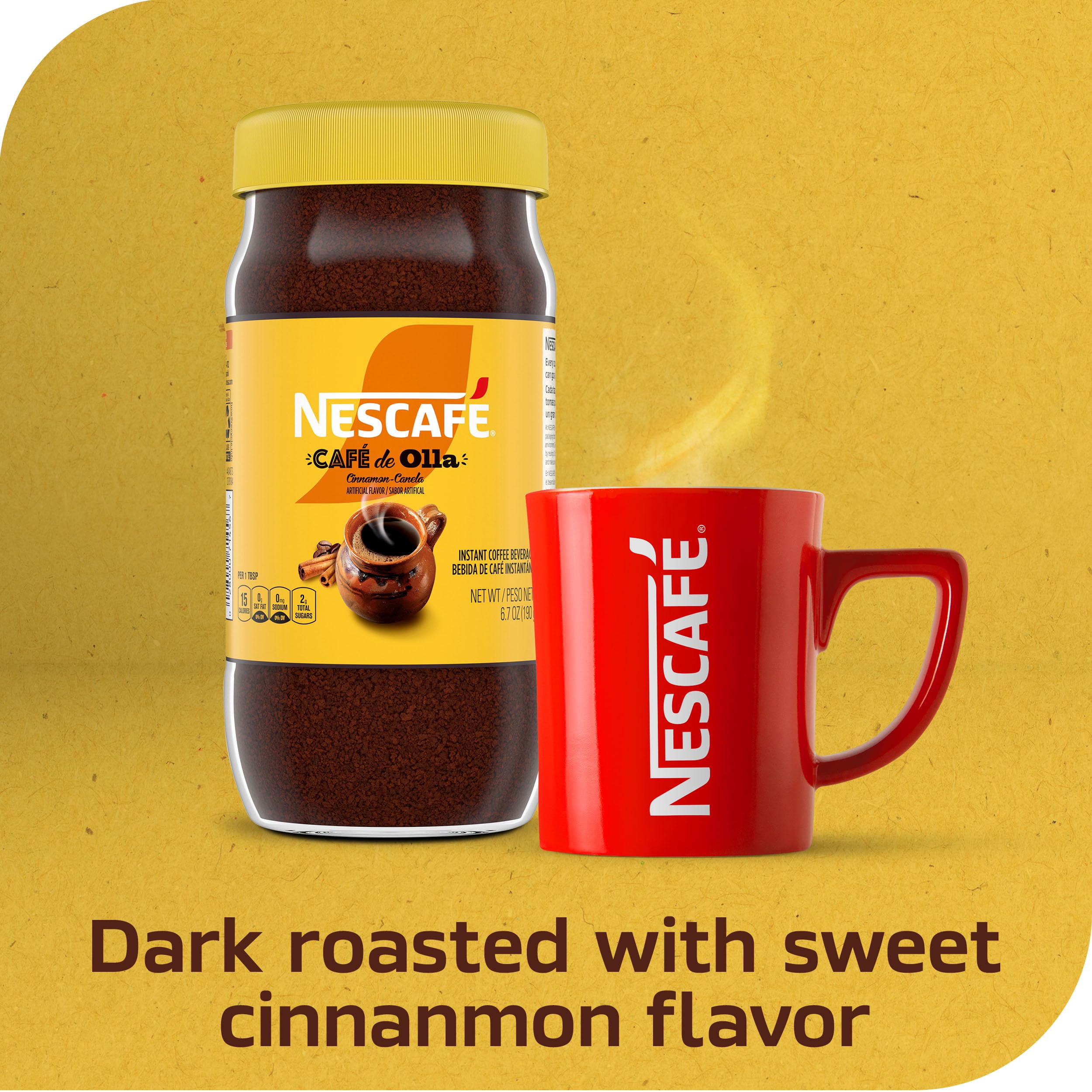 Nescafé label close-up showing ingredients and responsible sourcing benefit
