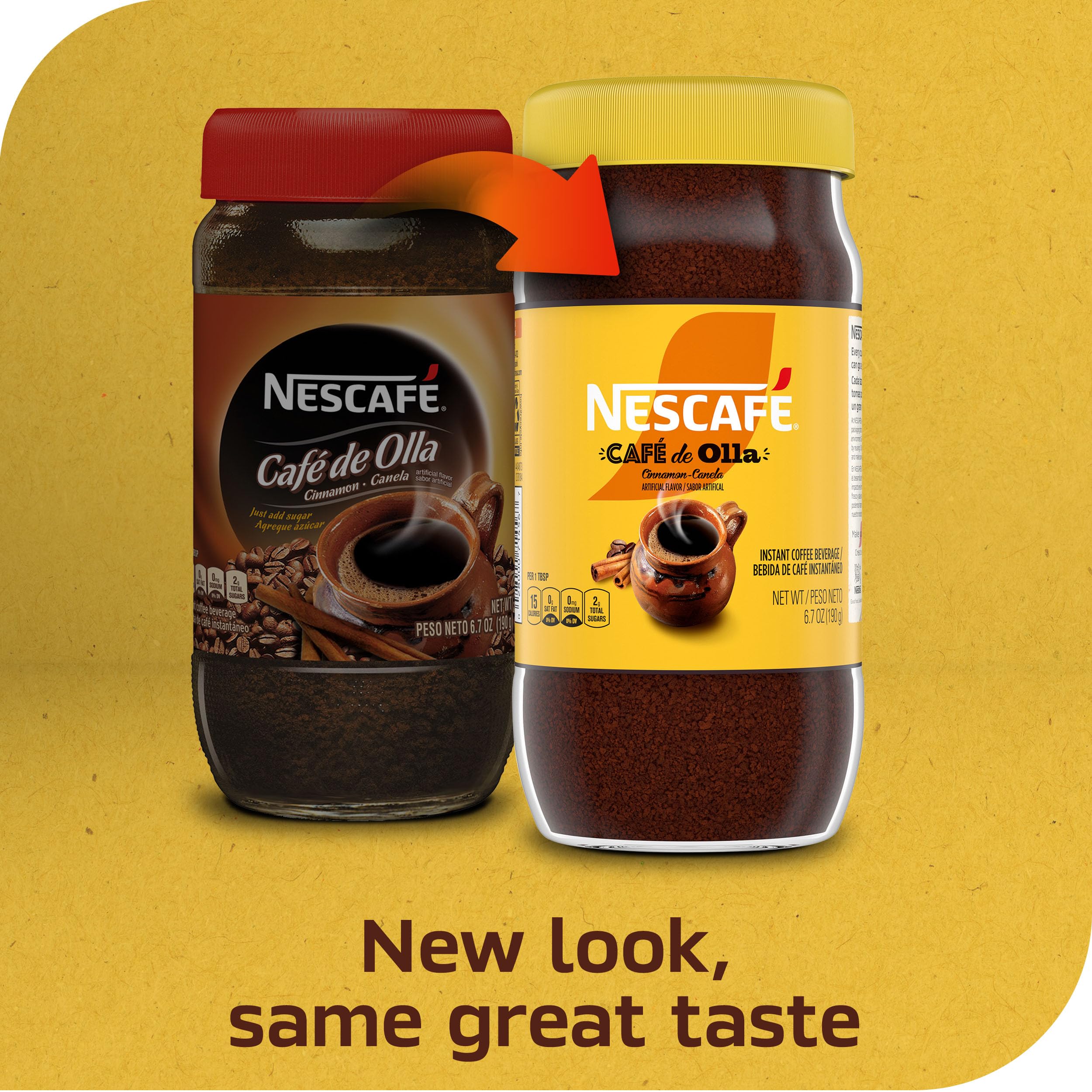 Nescafé opened jar with instant granules highlighting quick-mix convenience