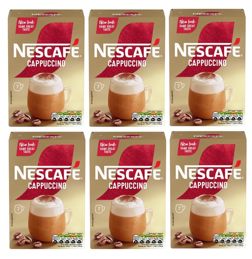 Nescafé front packaging showing six boxes and product benefits for quick reference