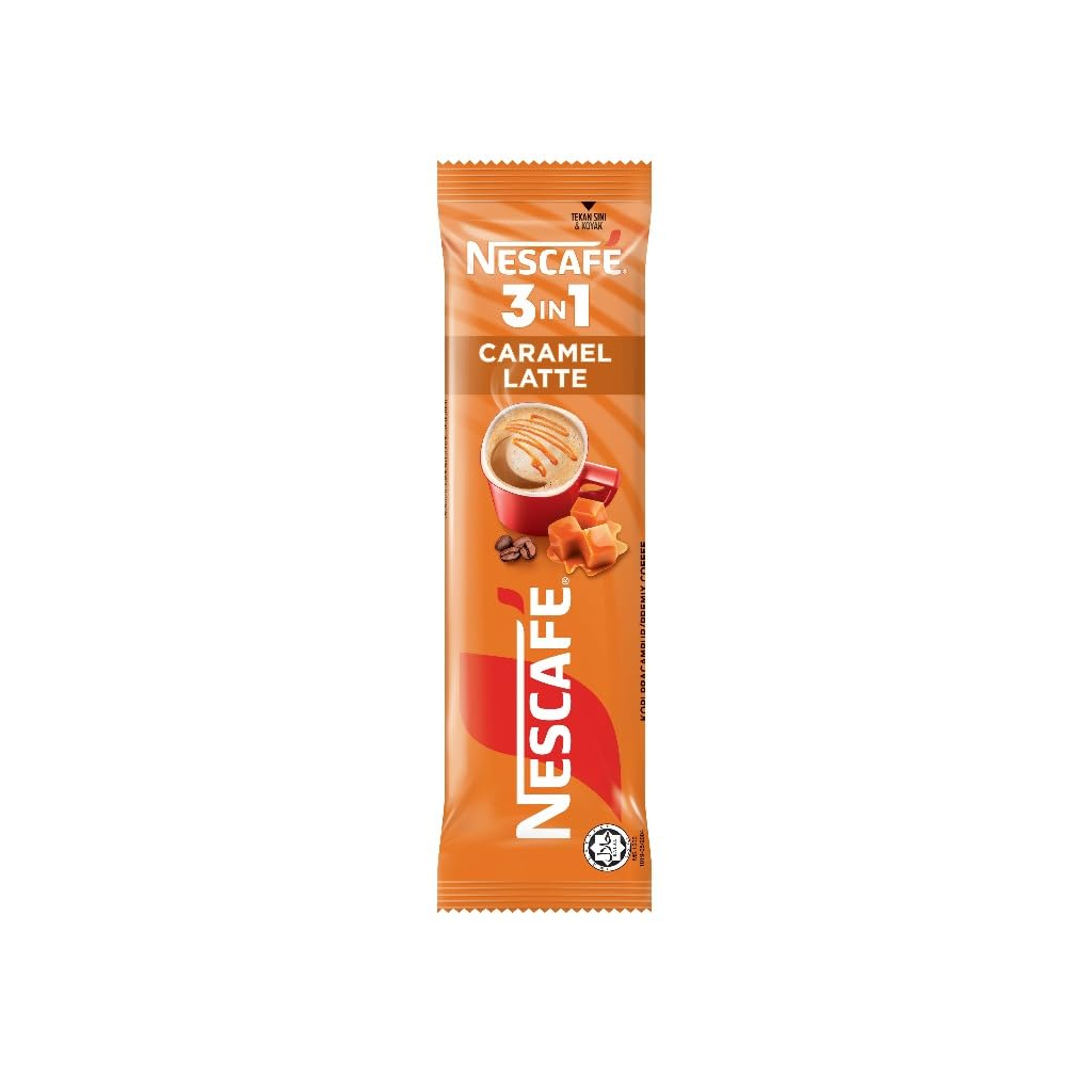 Nescafe caramel latte powder close up showing fine texture for fast dissolving and smooth mouthfeel