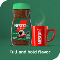 detailed label shot of NESCAFÉ Clasico Decaf emphasizing quality beans