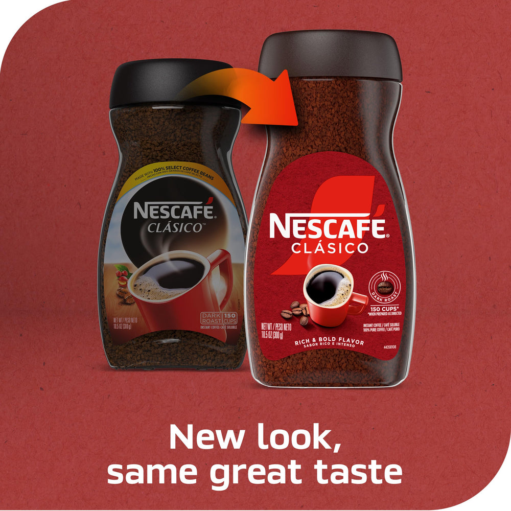 nescafe close-up of dark roast granules, rich aroma preserved