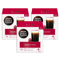 Nescafé Dolce Gusto front packaging showing Americano box, clear product ID and benefits