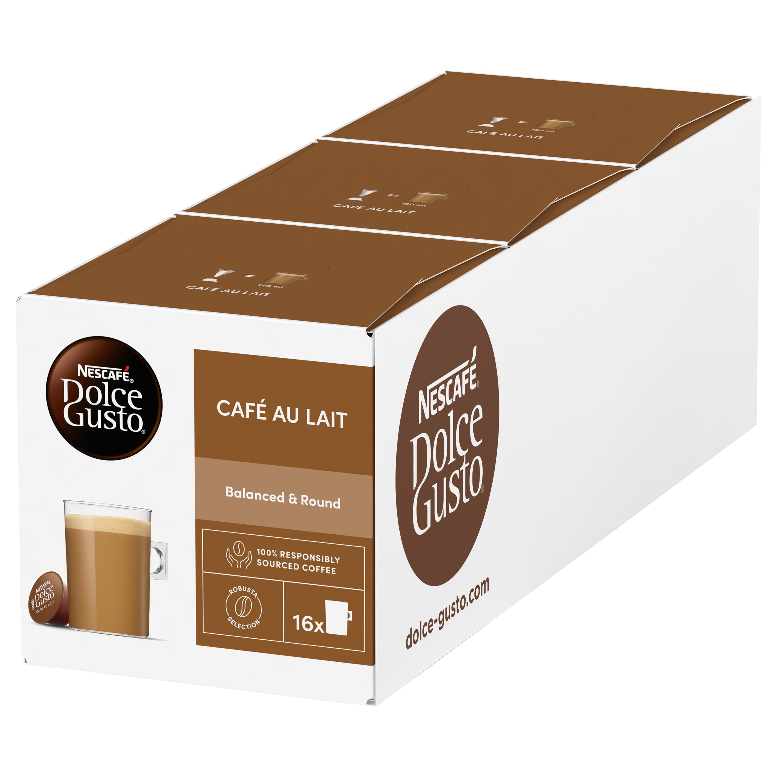 Nescafé Dolce Gusto front pack showing product and clear labeling benefit convenience